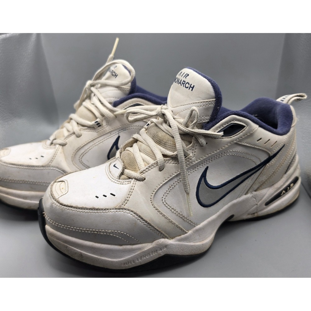 Nike Air Monarch IV 4E Men's 9.5 White Navy Silver 416355-102 Training Shoes